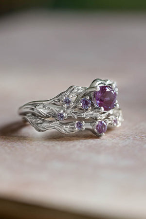 Alexandrite ring set for engagement / Japanese Maple - Eden Garden Jewelry™