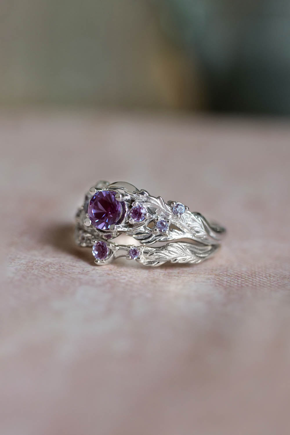 Alexandrite ring set for engagement / Japanese Maple - Eden Garden Jewelry™