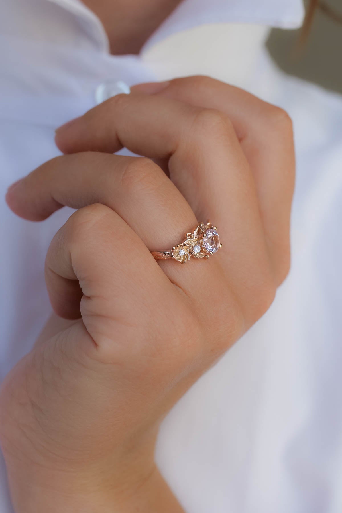 Engagement ring with pink morganite in rose gold / Adelina - Eden Garden Jewelry™