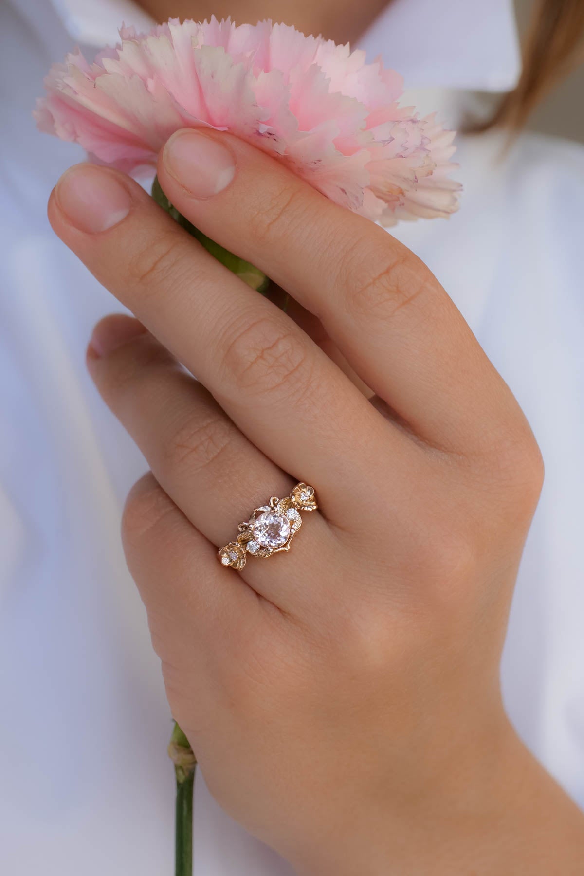 Engagement ring with pink morganite in rose gold / Adelina - Eden Garden Jewelry™