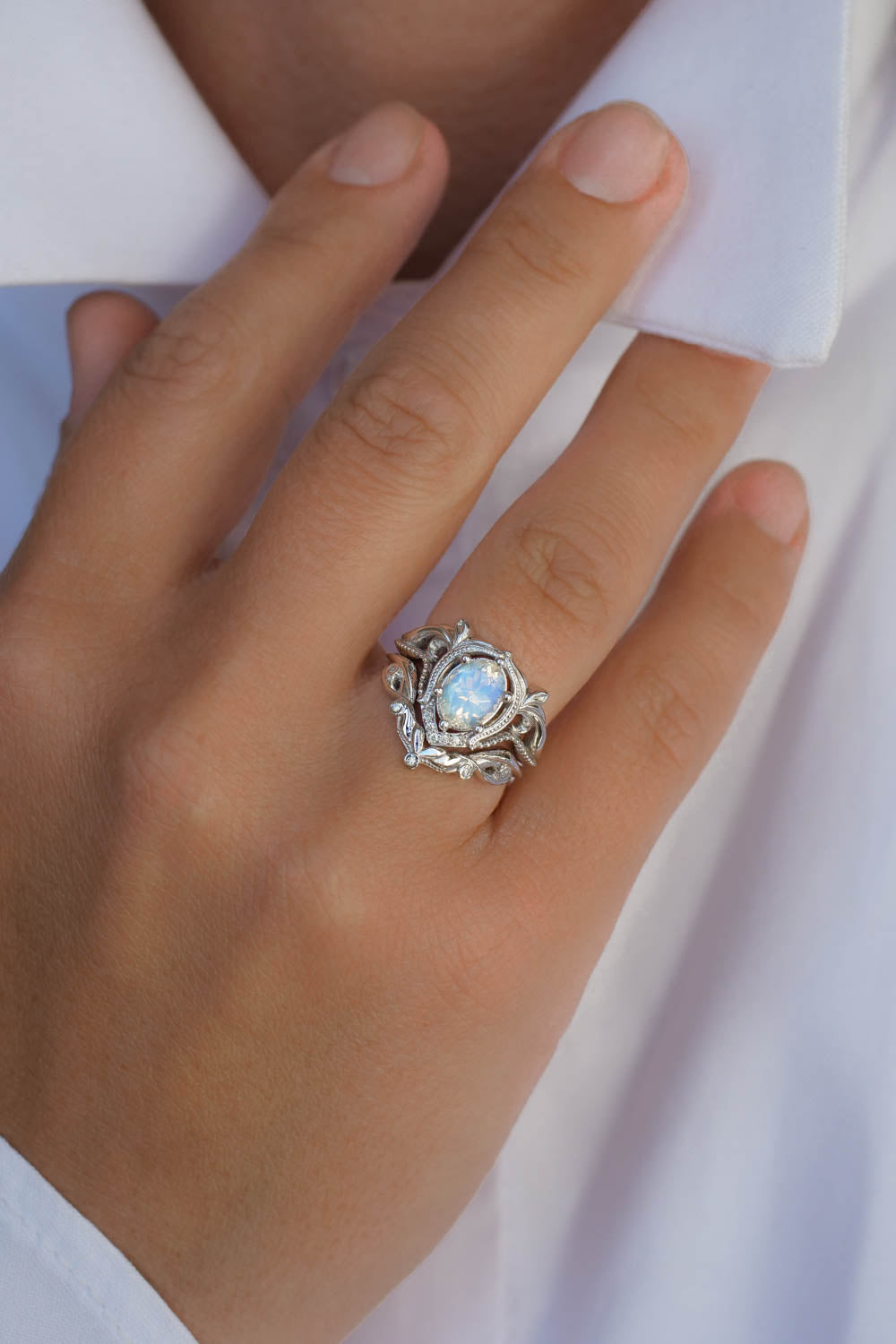 Moonstone engagement ring set / Lida - Eden Garden Jewelry™