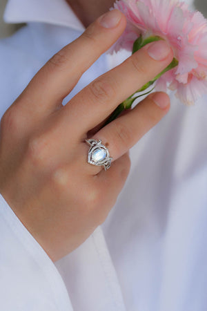 Moonstone engagement ring set / Lida - Eden Garden Jewelry™