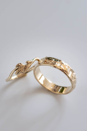 Wedding rings set for couple: textured band for him, twig band for her - Eden Garden Jewelry™