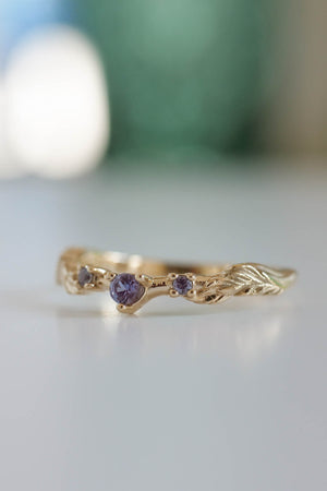 Branch wedding ring with alexandrites / matching band for Japanese Maple - Eden Garden Jewelry™