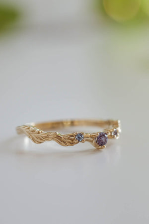 Branch wedding ring with alexandrites / matching band for Japanese Maple - Eden Garden Jewelry™