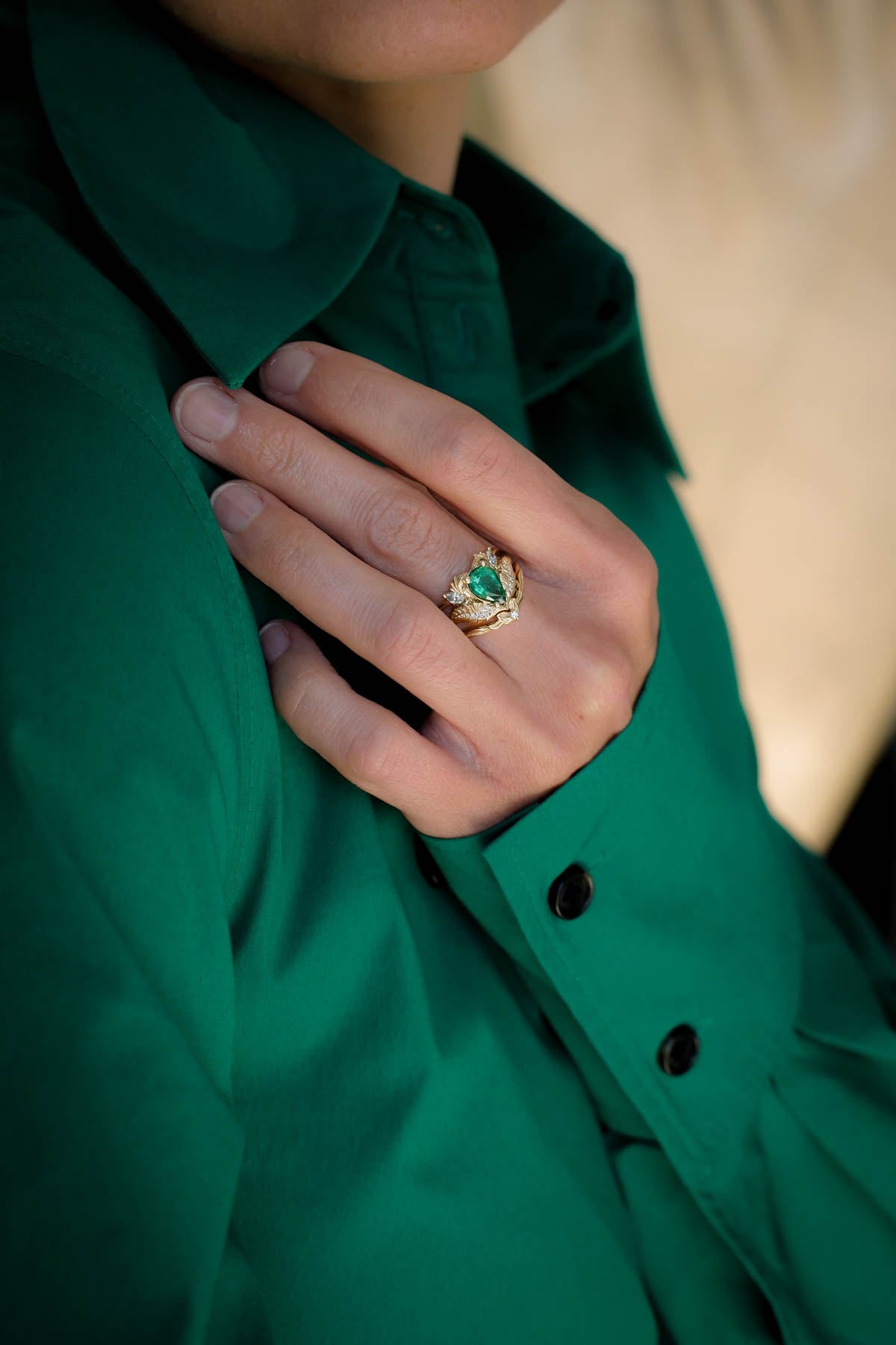 Natural emerald and diamonds ring  / Adonis - Eden Garden Jewelry™