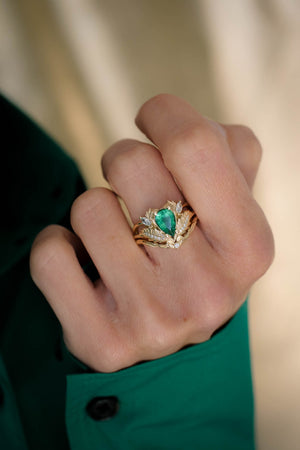 Pear shaped emerald engagement ring set / Adonis - Eden Garden Jewelry™