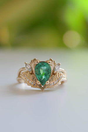 Pear shaped emerald engagement ring set / Adonis - Eden Garden Jewelry™