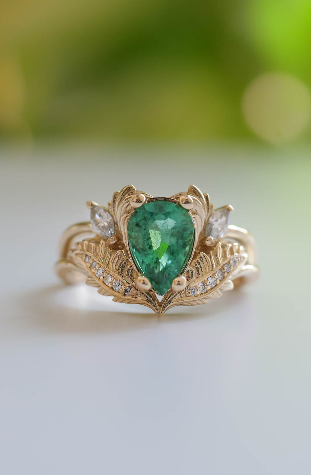 Natural emerald and diamonds ring  / Adonis - Eden Garden Jewelry™