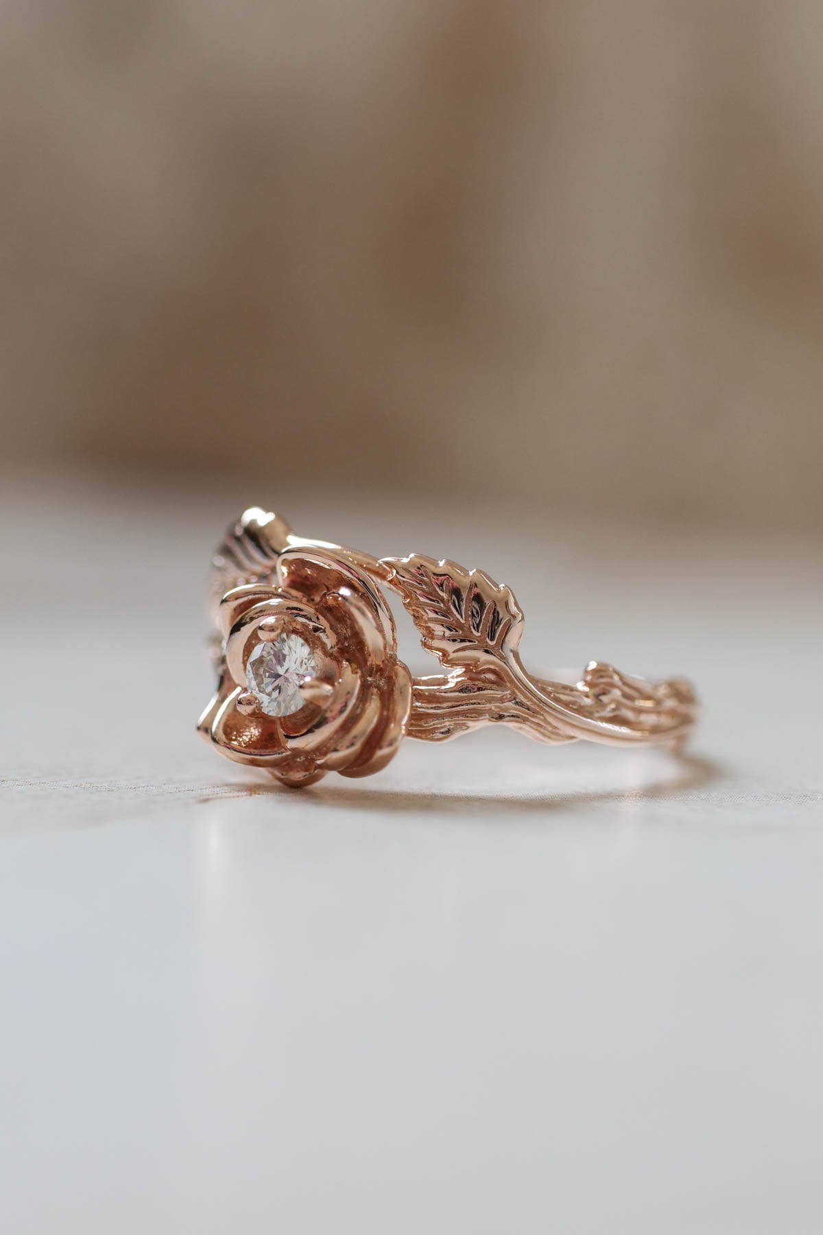 Floral engagement ring in rose gold / Blooming Rose - Eden Garden Jewelry™