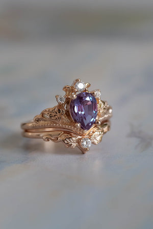 Elvish ring set with color changing alexandrite / Ariadne - Eden Garden Jewelry™