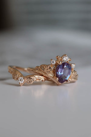 Elvish ring set with color changing alexandrite / Ariadne - Eden Garden Jewelry™