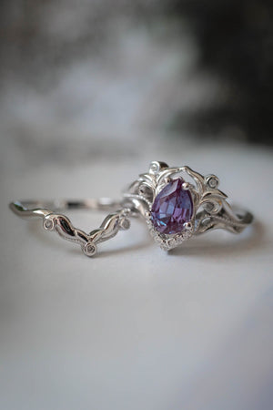 Diamond engagement ring set with lab alexandrite / Lida - Eden Garden Jewelry™