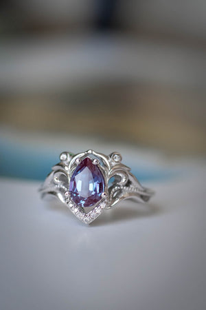 Diamond engagement ring set with lab alexandrite / Lida - Eden Garden Jewelry™