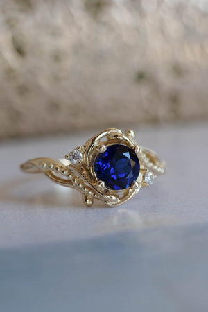 Fantasy engagement ring with blue lab sapphire / Undina - Eden Garden Jewelry™