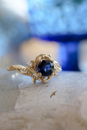 Fantasy engagement ring with blue lab sapphire / Undina - Eden Garden Jewelry™