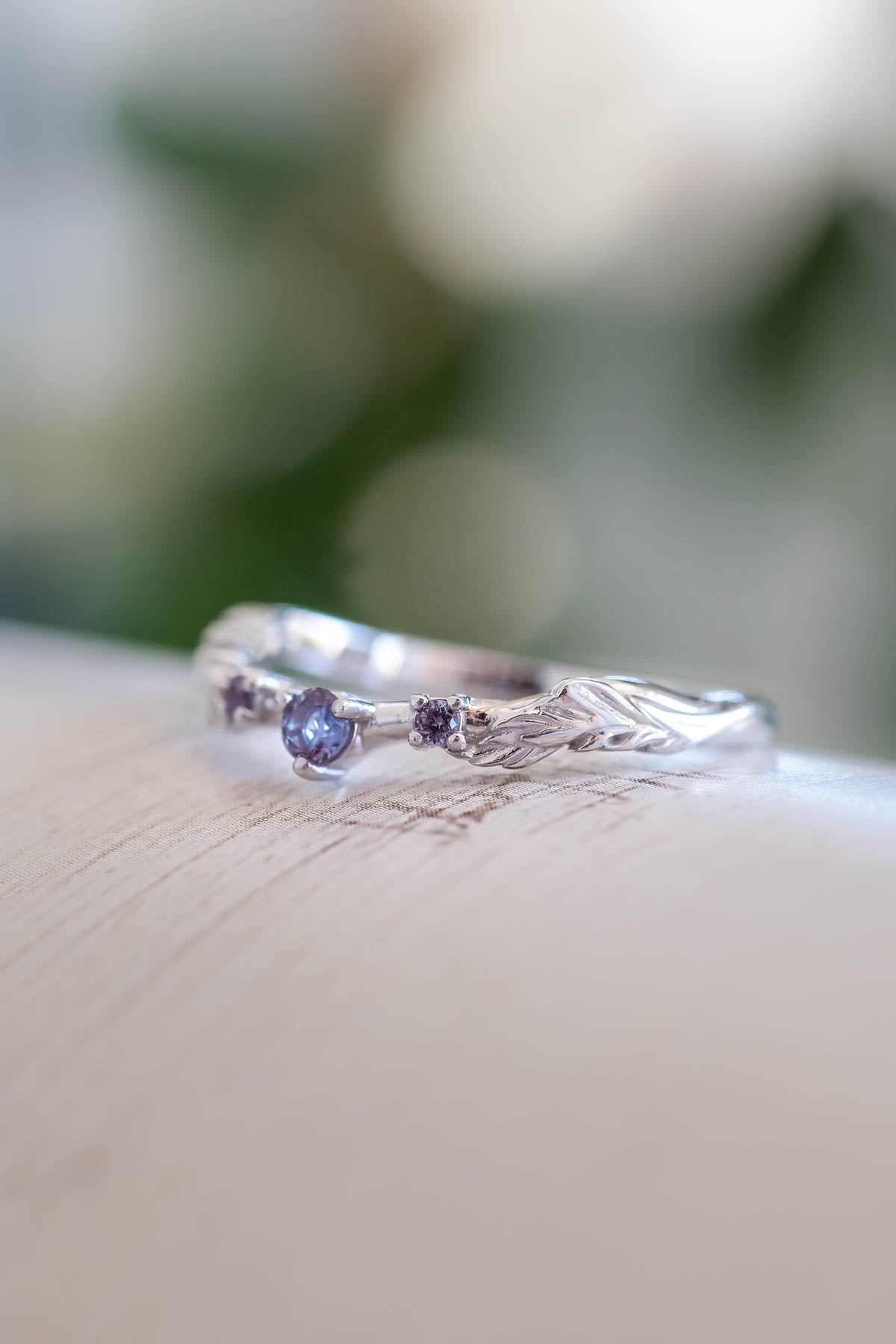 Branch wedding ring with alexandrites / matching band for Japanese Maple - Eden Garden Jewelry™