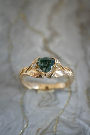 Moss agate engagement ring, trillion cut ring / Clematis - Eden Garden Jewelry™