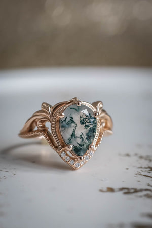 Moss agate rose gold ring, unique statement ring / Lida - Eden Garden Jewelry™