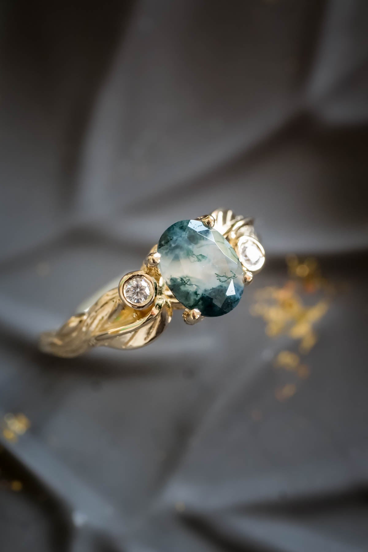 Moss agate diamond ring, branch engagement ring / Arius - Eden Garden Jewelry™