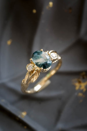 Moss agate diamond ring, branch engagement ring / Arius - Eden Garden Jewelry™