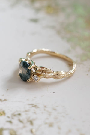 Moss agate diamond ring, branch engagement ring / Arius - Eden Garden Jewelry™