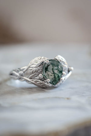 Natural moss agate engagement ring, tree branch ring / Viola - Eden Garden Jewelry™