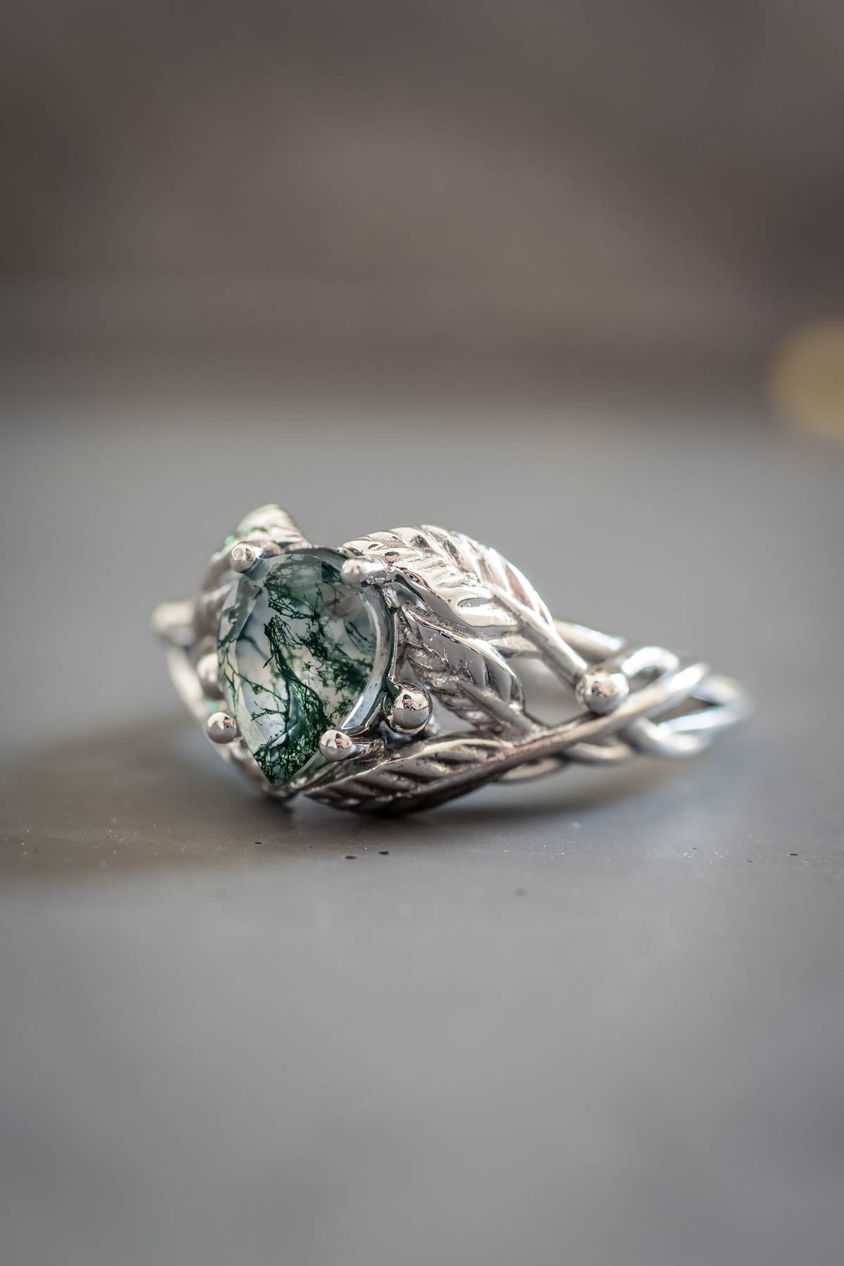 Natural moss agate engagement ring, tree branch ring / Viola - Eden Garden Jewelry™