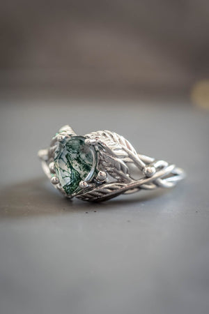 Natural moss agate engagement ring, tree branch ring / Viola - Eden Garden Jewelry™