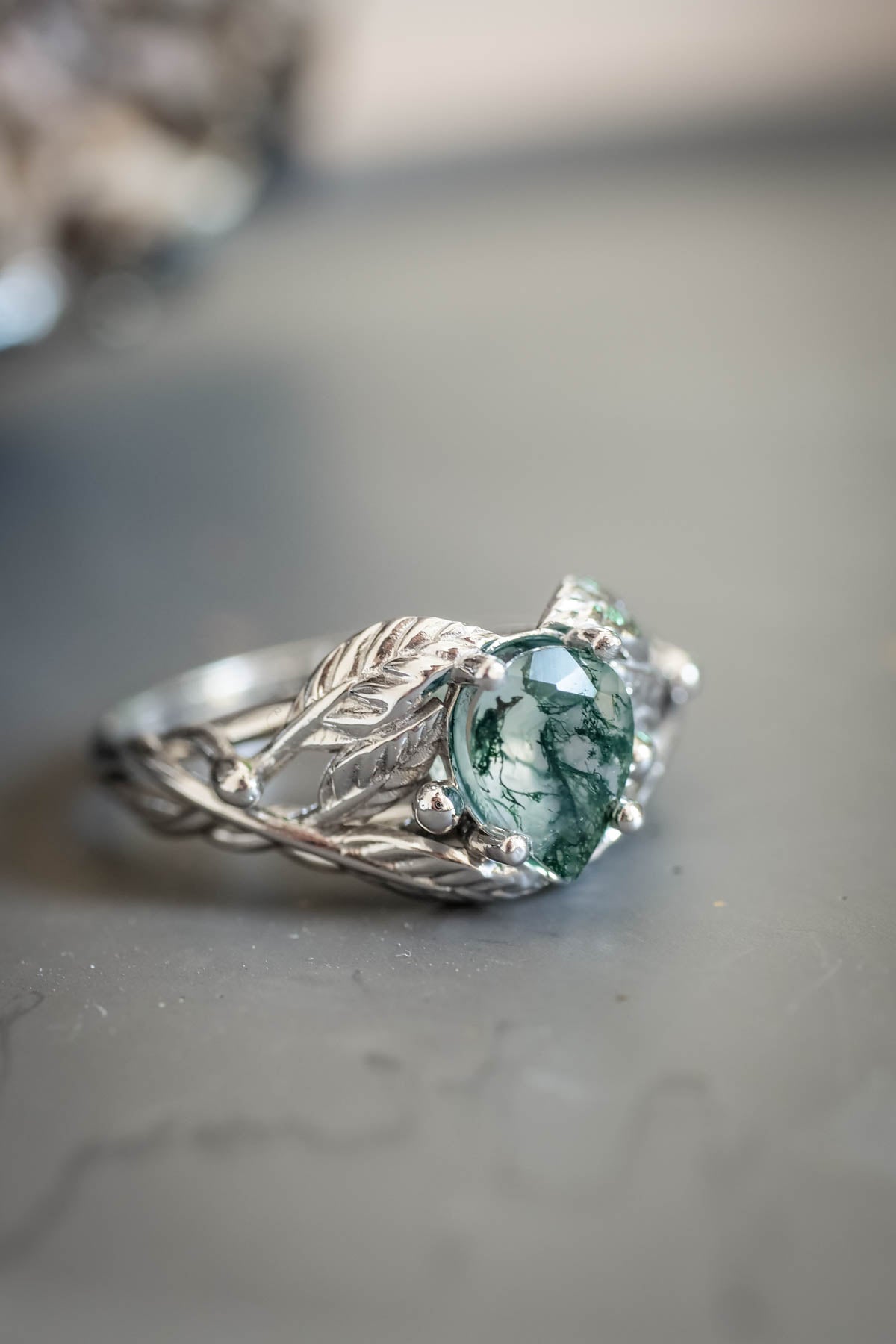 Natural moss agate engagement ring, tree branch ring / Viola - Eden Garden Jewelry™