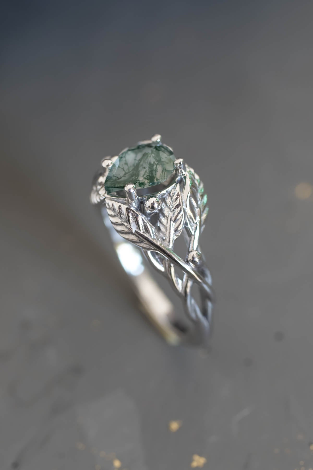 Natural moss agate engagement ring, tree branch ring / Viola - Eden Garden Jewelry™