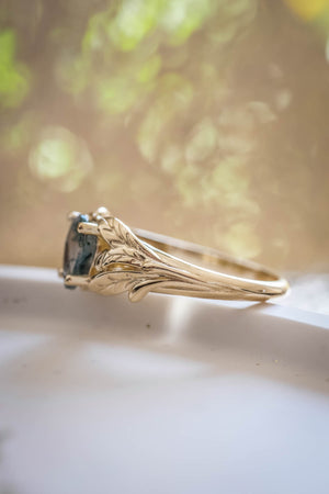 Moss agate gold ring, leaves engagement ring / Wisteria - Eden Garden Jewelry™