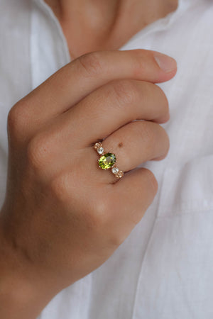 Peridot engagement ring, flower promise ring with diamonds / Fiorella - Eden Garden Jewelry™