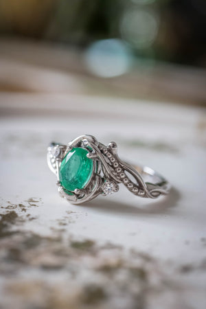 Botanical engagement ring with emerald / Undina - Eden Garden Jewelry™