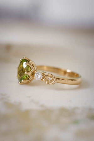 Peridot engagement ring, flower promise ring with diamonds / Fiorella - Eden Garden Jewelry™