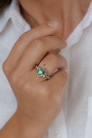 Botanical engagement ring with emerald / Undina - Eden Garden Jewelry™