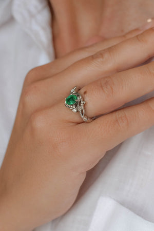 Botanical engagement ring with emerald / Undina - Eden Garden Jewelry™