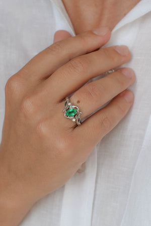 Botanical engagement ring with emerald / Undina - Eden Garden Jewelry™