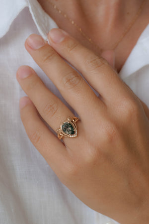 Moss agate rose gold ring, unique statement ring / Lida - Eden Garden Jewelry™