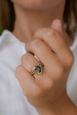 Moss agate rose gold ring, unique statement ring / Lida - Eden Garden Jewelry™