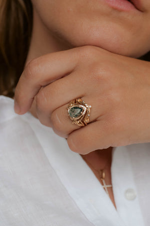 Moss agate rose gold ring, unique statement ring / Lida - Eden Garden Jewelry™