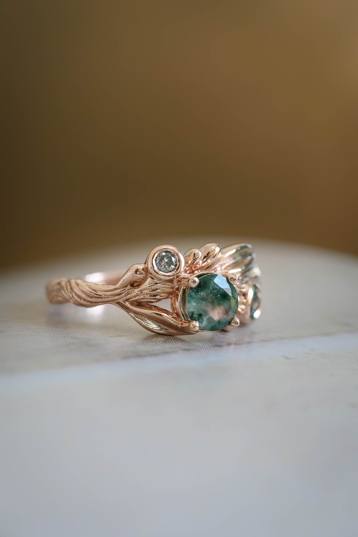 Rutile moss agate gold ring, salt and pepper stone ring / Olivia - Eden Garden Jewelry™