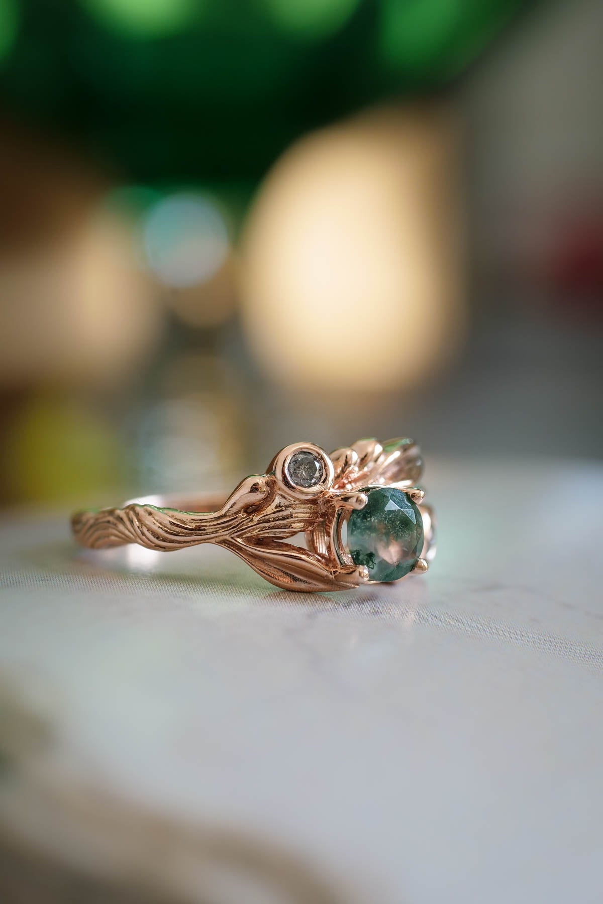 Rutile moss agate gold ring, salt and pepper stone ring / Olivia - Eden Garden Jewelry™