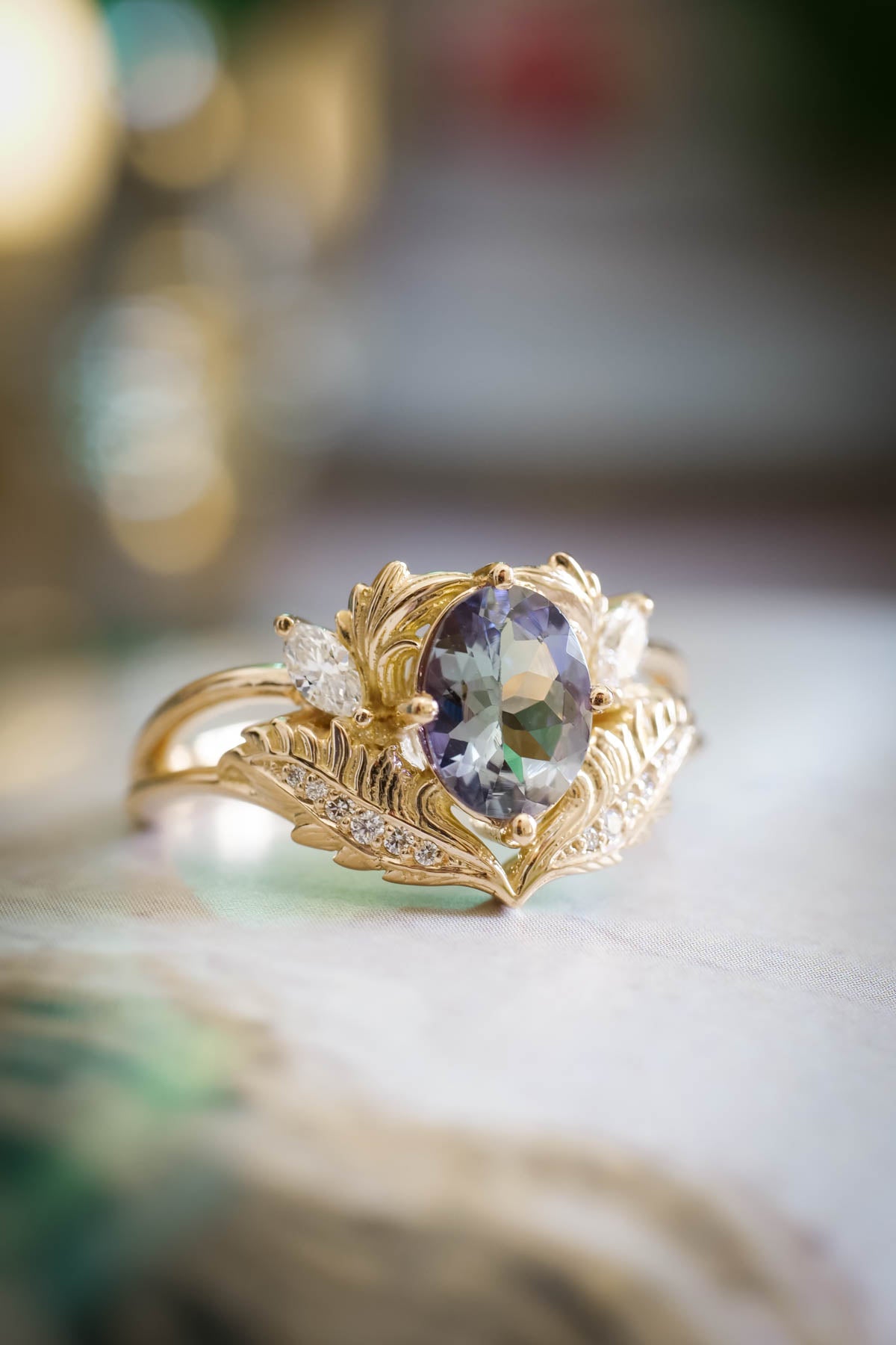 Unique gemstone engagement ring, tanzanite gold ring / Adonis - Eden Garden Jewelry™