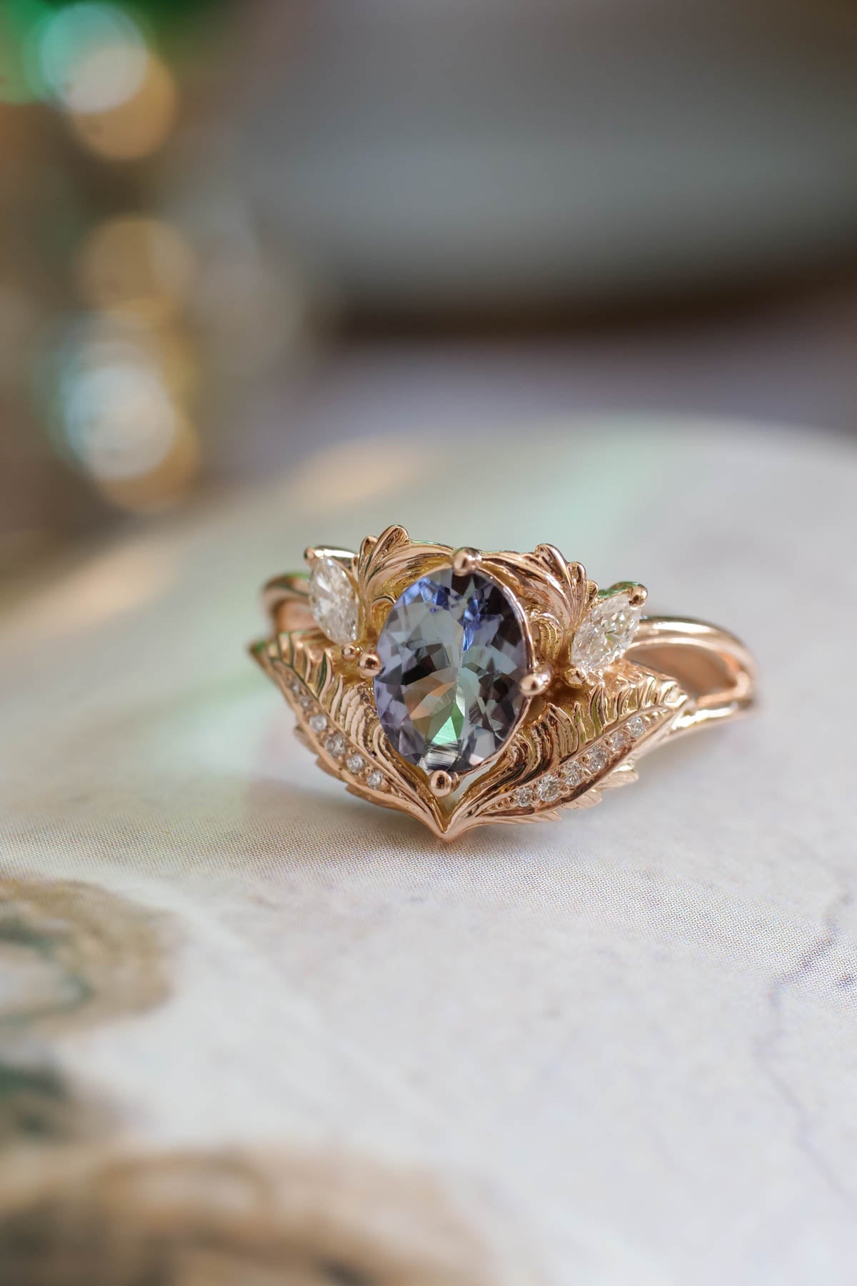 Unique gemstone engagement ring, tanzanite gold ring / Adonis - Eden Garden Jewelry™