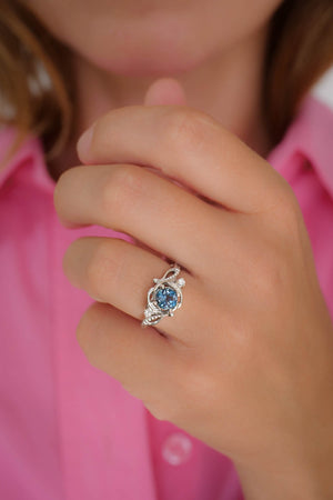 Blue topaz engagement ring, gold nature inspired ring / Undina - Eden Garden Jewelry™