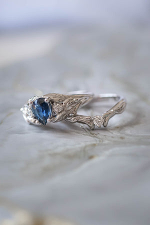 Royal blue sapphire engagement ring, unique leaf ring with diamonds / Wisteria - Eden Garden Jewelry™