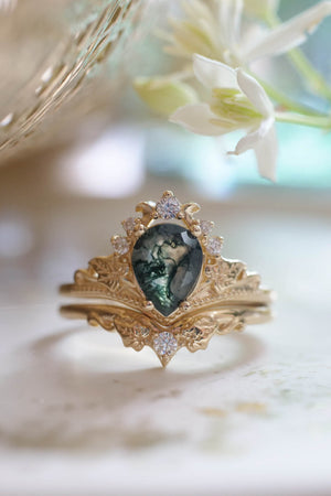 Ariadne | bridal ring set, pear cut 8x6 mm gemstone setting - Eden Garden Jewelry™