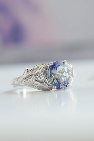 Bi color tanzanite engagement ring, alternative diamond proposal ring / Wisteria - Eden Garden Jewelry™