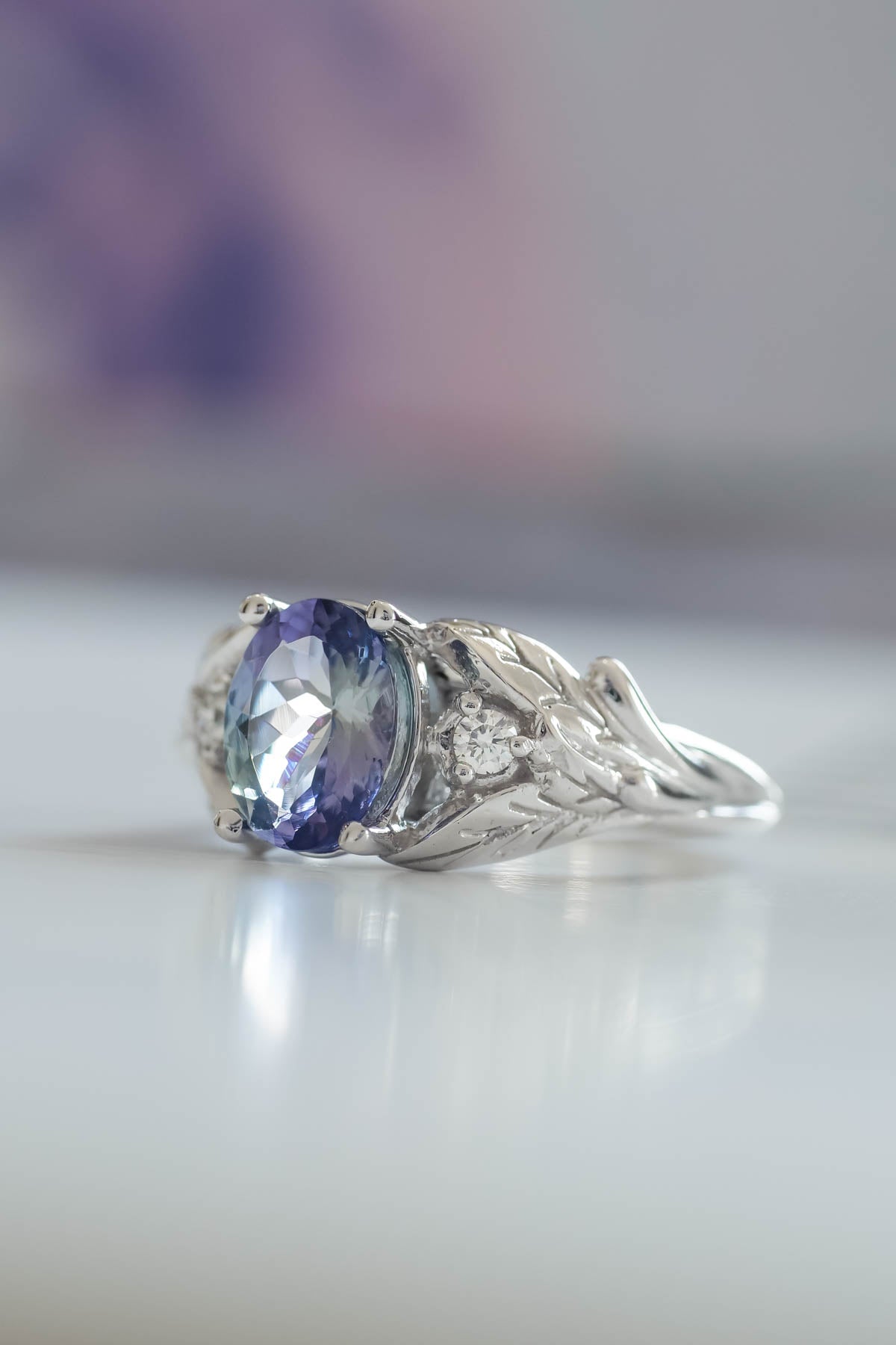 Bi color tanzanite engagement ring, alternative diamond proposal ring / Wisteria - Eden Garden Jewelry™